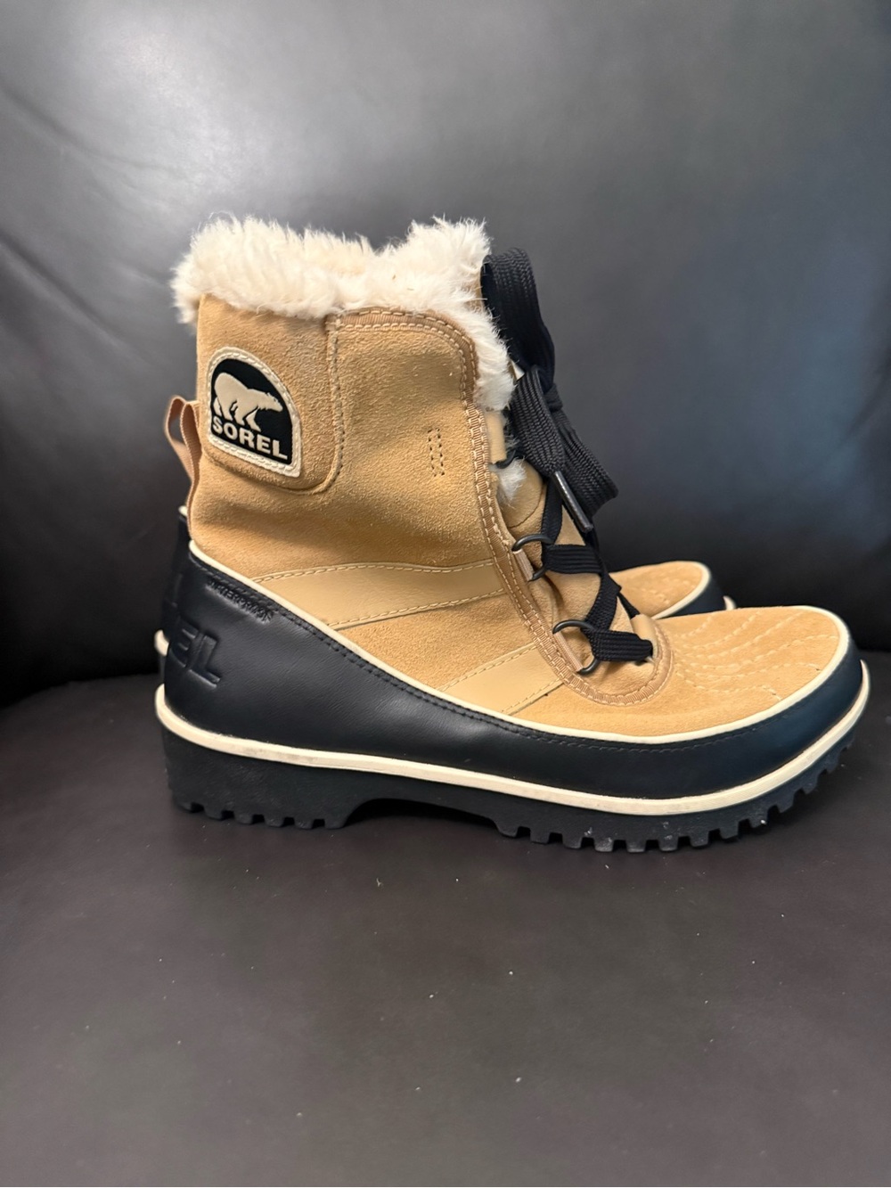 Sorel Boots Womens Tivoli Tan Suede Faux Fur Round Toe Ankle Snow Waterproof 6.5